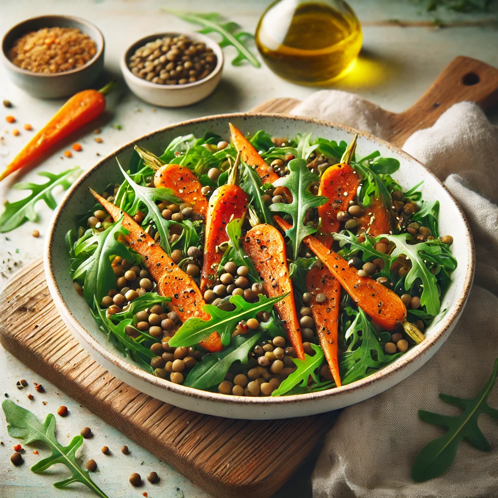 Maaltijdsalade met Geroosterde Wortel, Linzen en Rucola