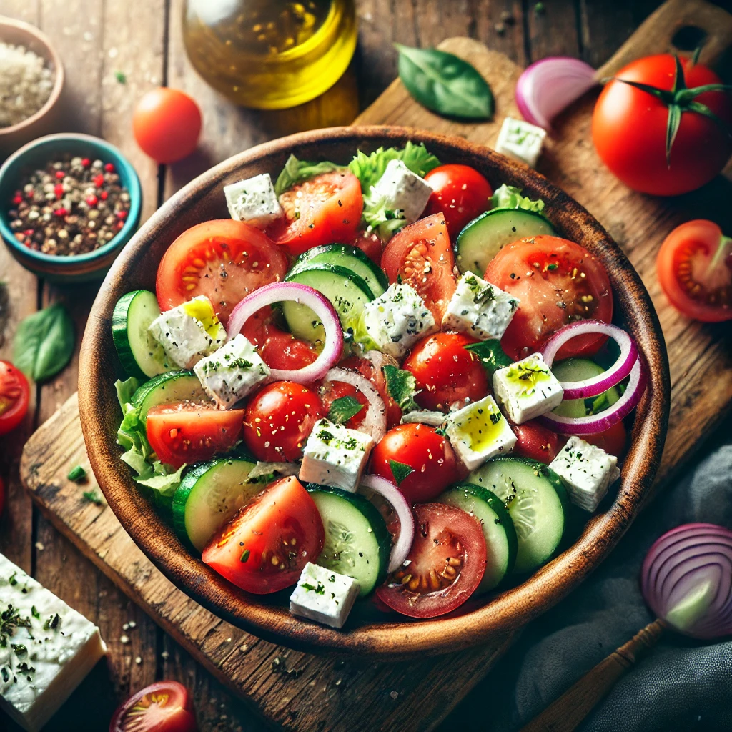 Zoutarme Griekse salade met feta (zoutarme variant)