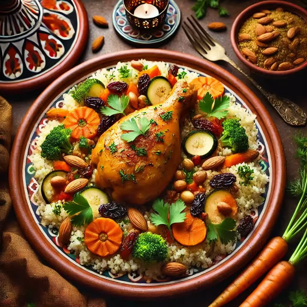 Marokkaanse kip met couscous en rozijnen