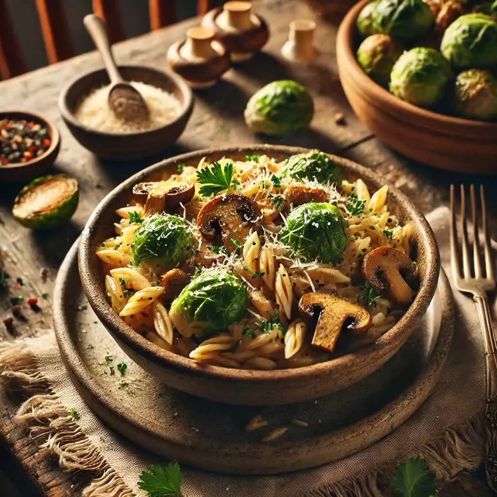 Orzo met Geroosterde Spruitjes & Champignons