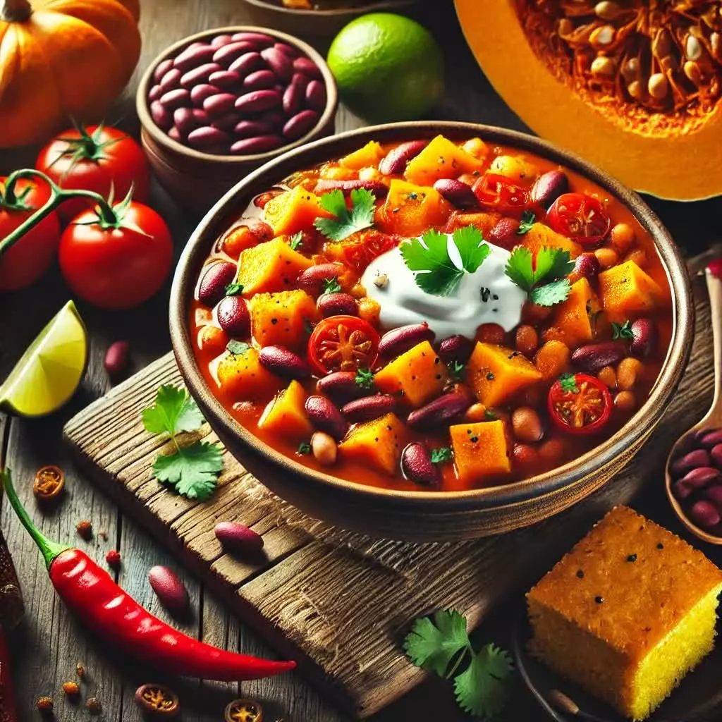 Pompoen-Chili met Kidneybonen (Vegetarisch)