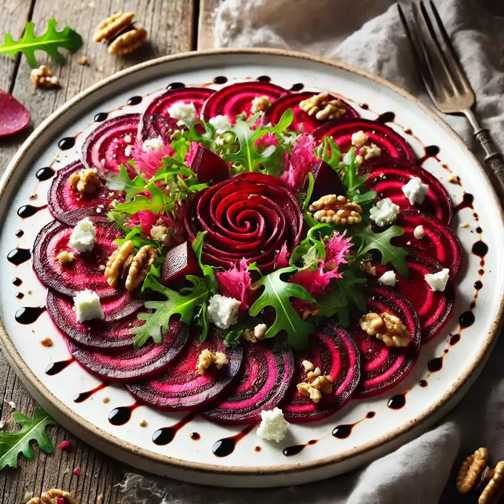 Rode Biet Carpaccio met Walnoten en Geitenkaas