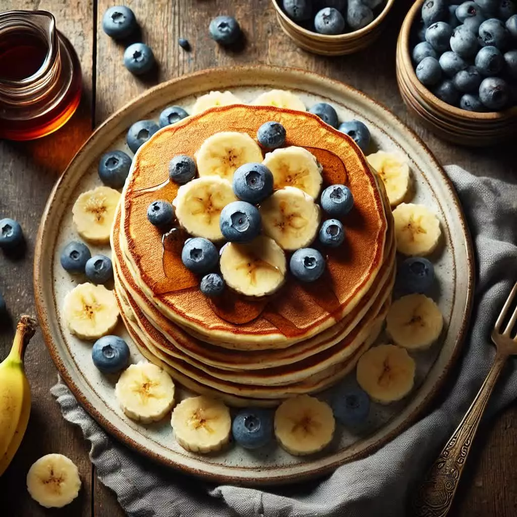 Vegan Pannenkoeken met Banaan en Blauwe Bessen