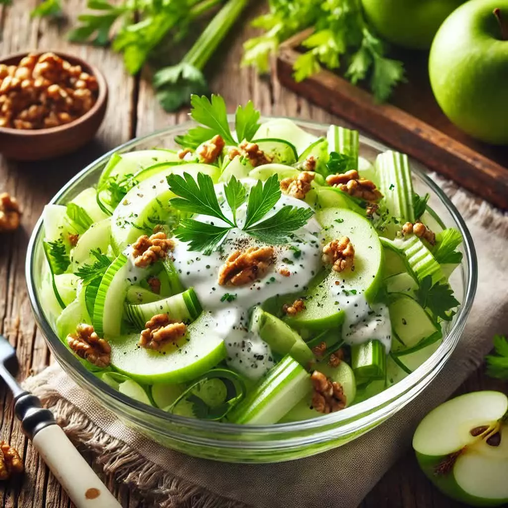 Appel-en-selderij salade met een lichte yoghurtdressing