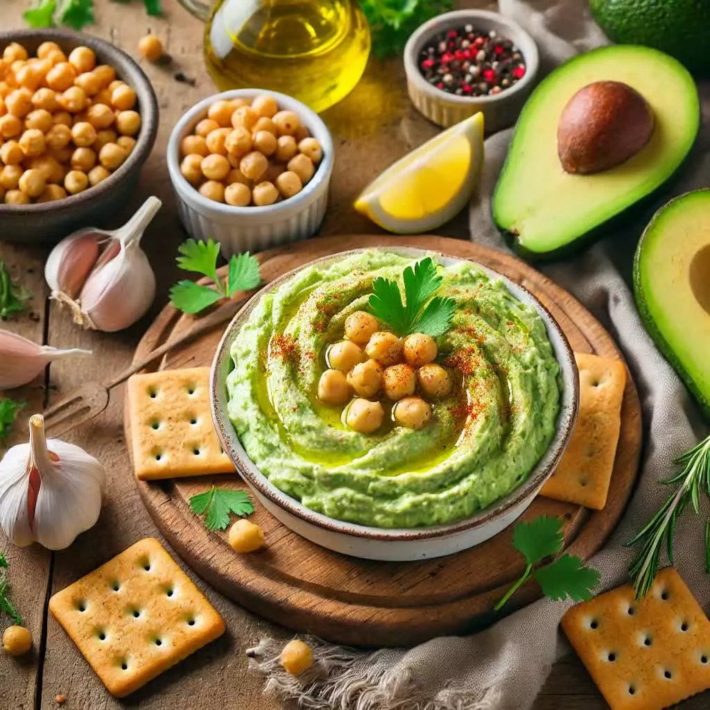Avocado-Kikkererwtenspread voor op Crackers