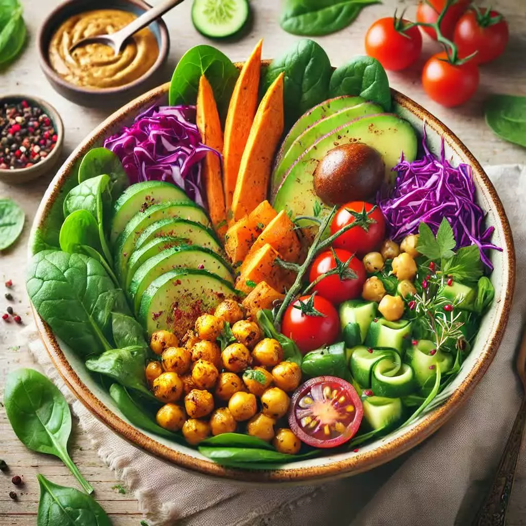 Buddha bowl met zoete aardappel en kikkererwten