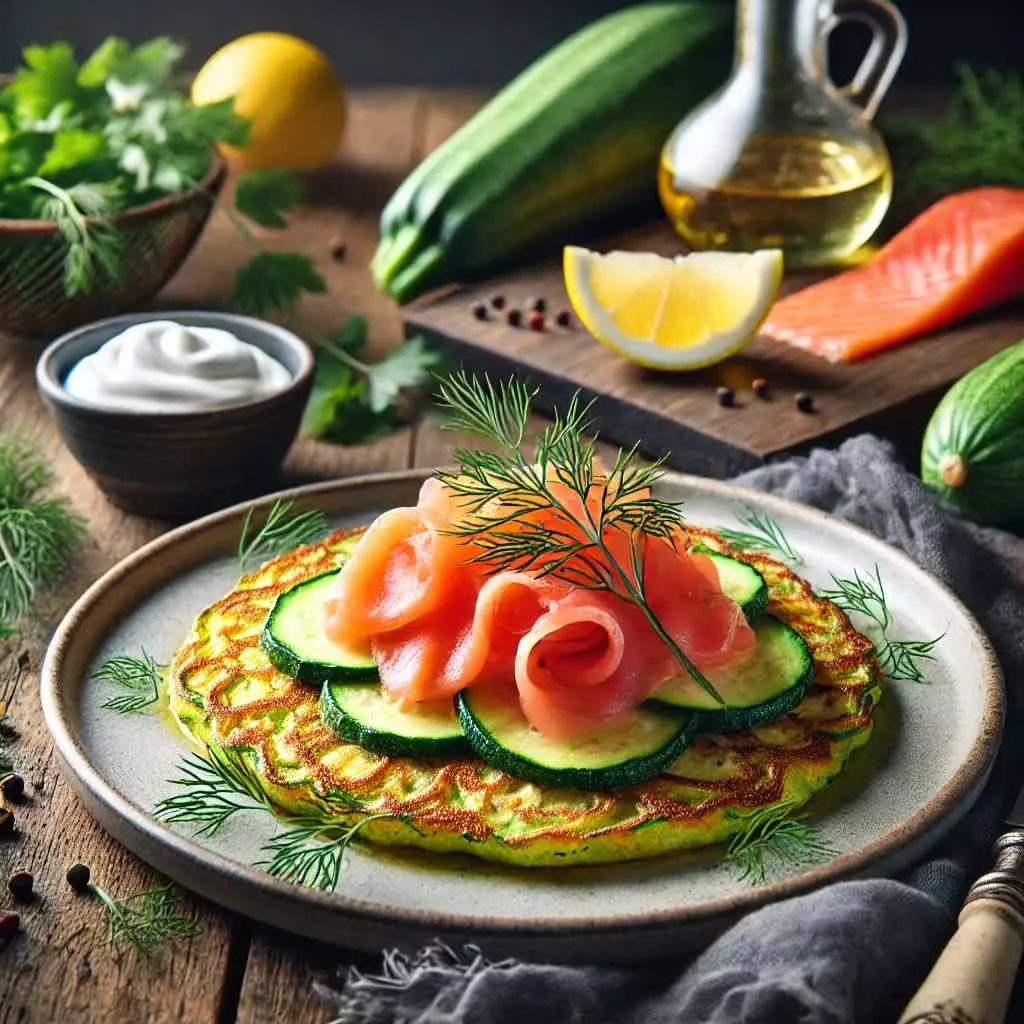 Courgette-pannenkoekjes met gerookte zalm