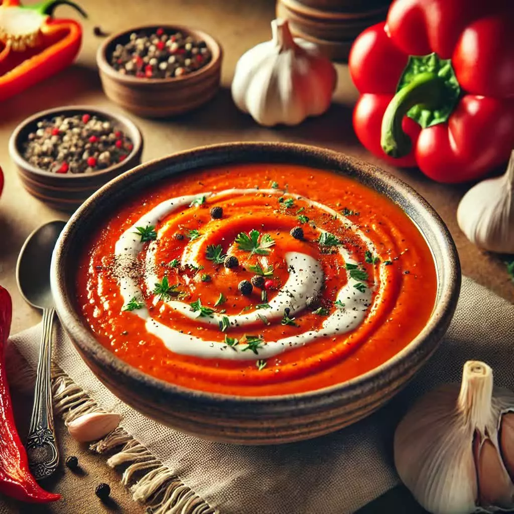 Geroosterde Paprikasoep uit de Airfryer (paprika’s eerst roosteren)