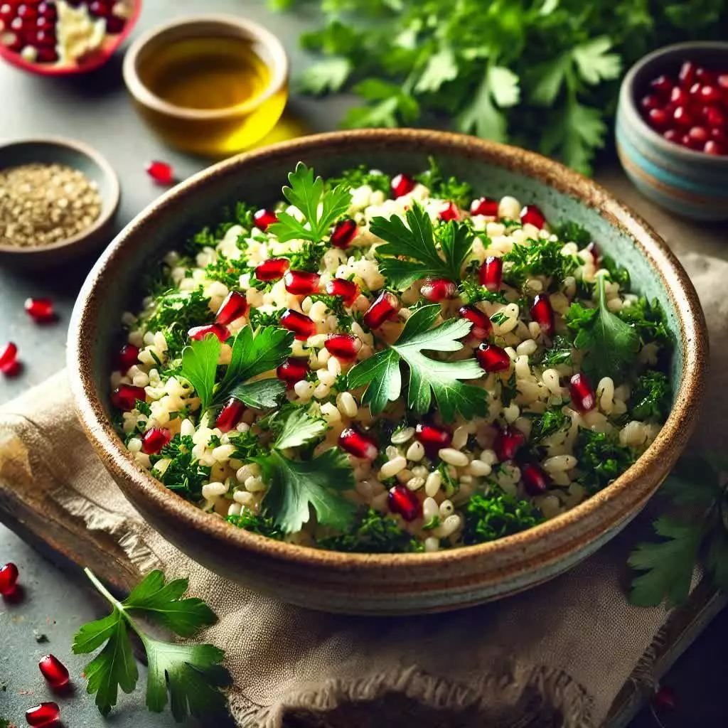 Gerstsalade met peterselie en granaatappel