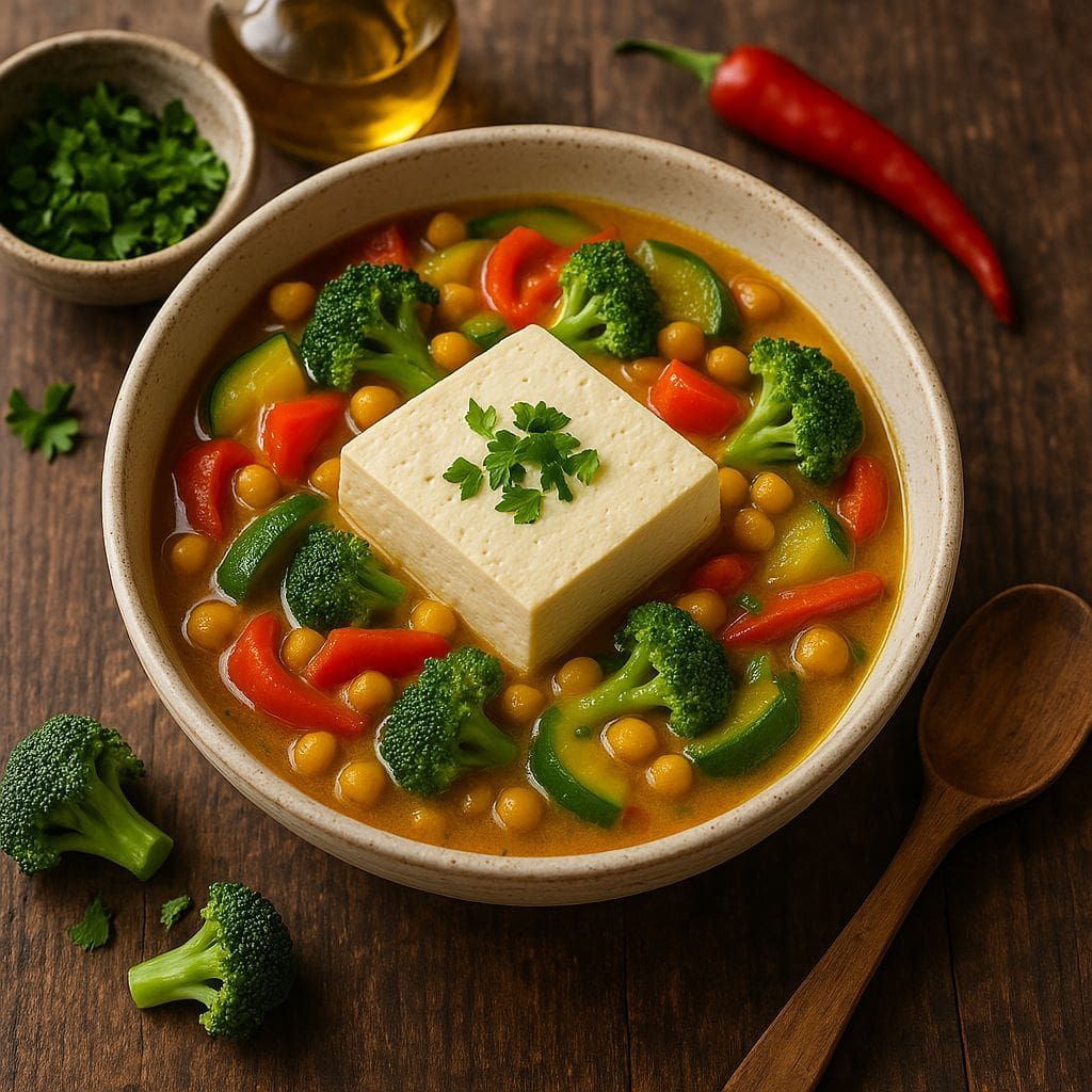 Gestoomde tofu met groentencurry