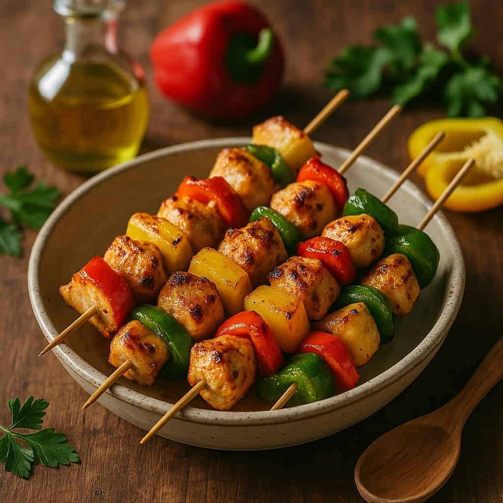 Kipspiesjes met paprika en ananas