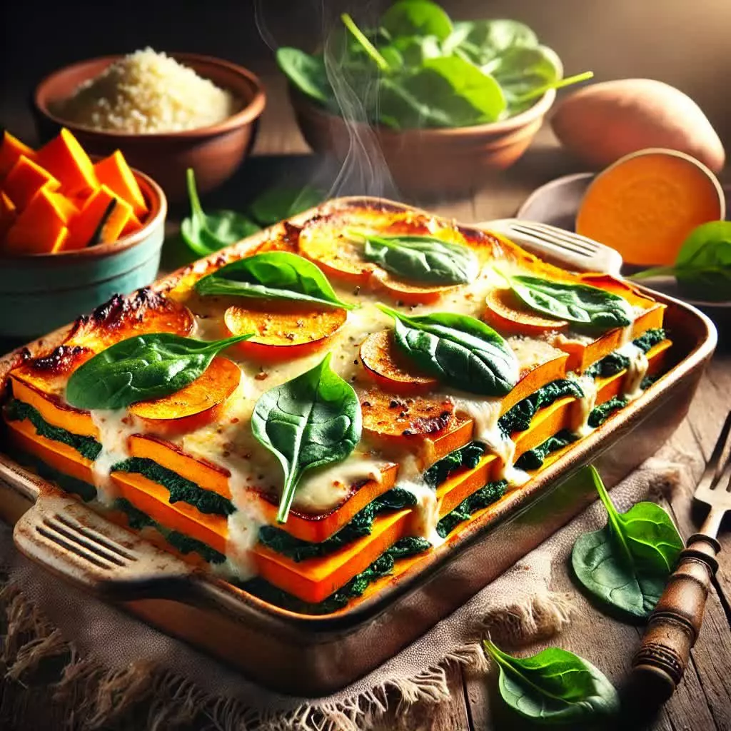 Lasagne met zoete aardappel en spinazie