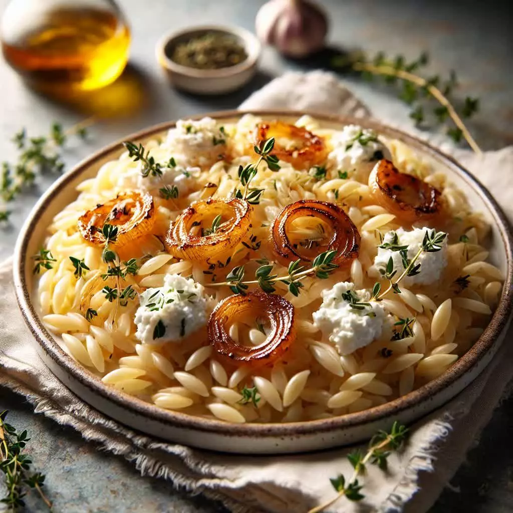 Orzo met Geitenkaas & Gekaramelliseerde Ui