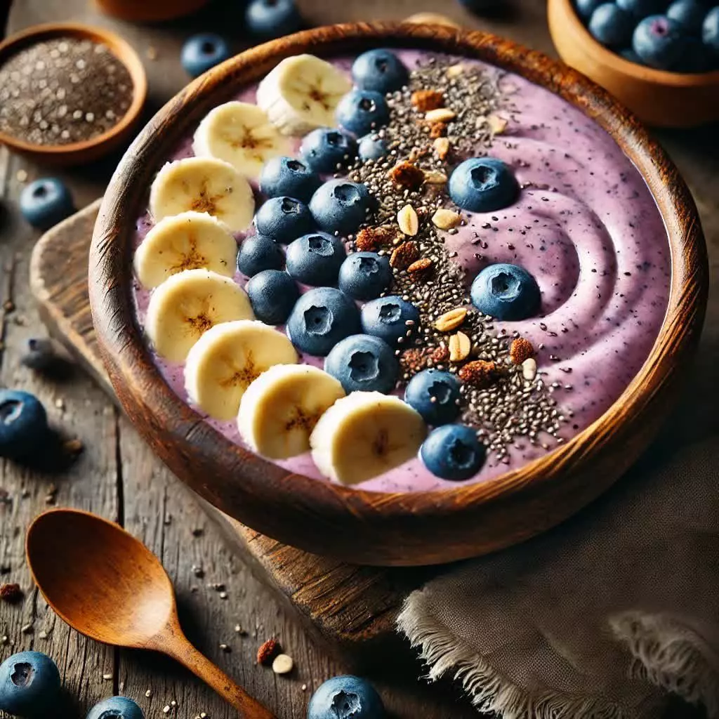 Smoothie bowl met banaan en bosbessen