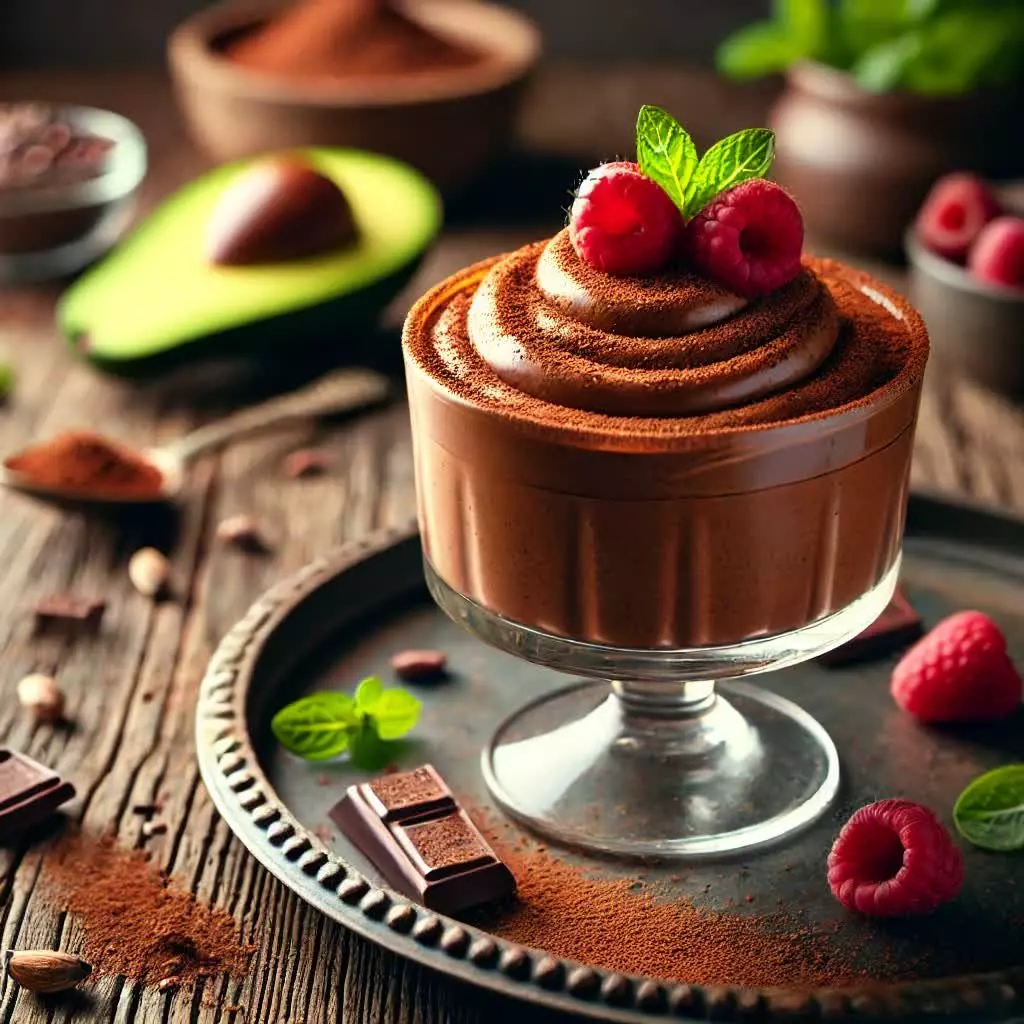 Vegan chocolademousse met avocado en cacao