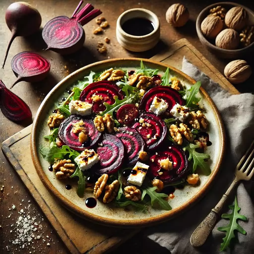Warme salade van geroosterde biet en geitenkaas