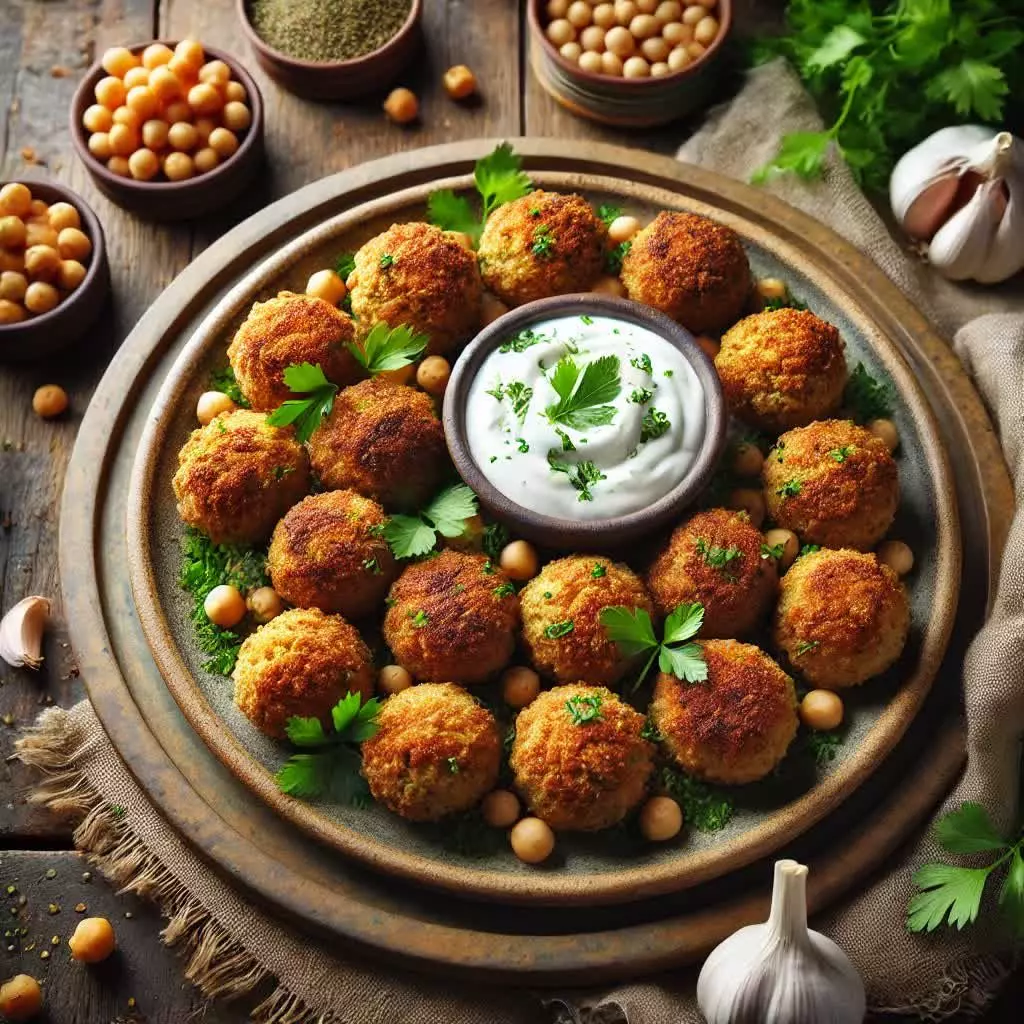 Zoutarme falafel met yoghurtdressing