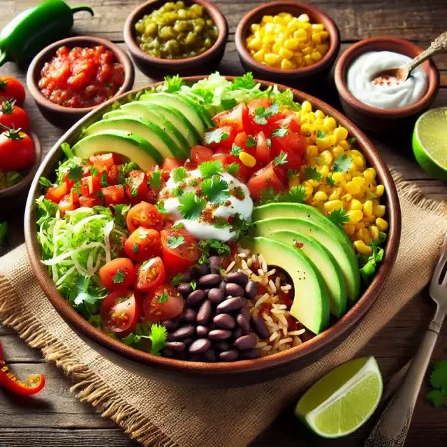 Taco Bowl met bruine rijst en bonen